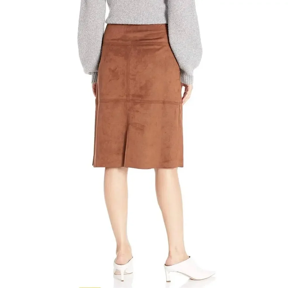 Chaps NWT Caramel Brown Faux Suede Boho Cowgirl Knee Length Skirt